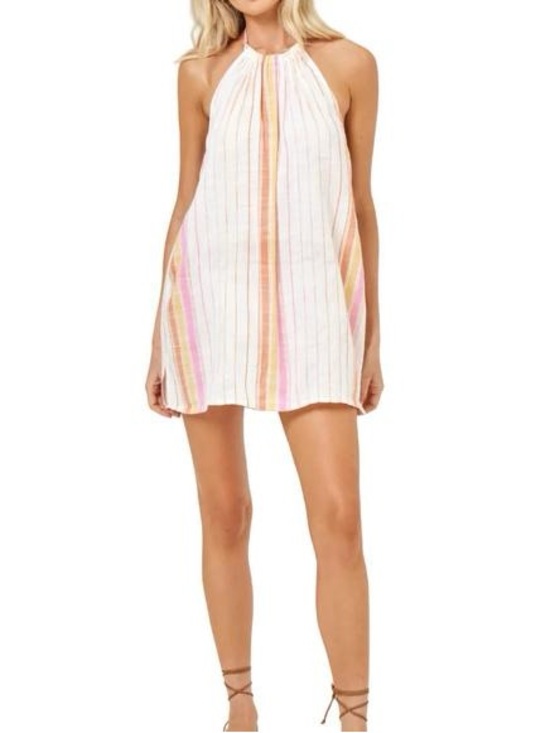 l*space Dresses & Skirts - l*space Striped Halter Cover Up Lydia in White, Pink, Orange, Yellow